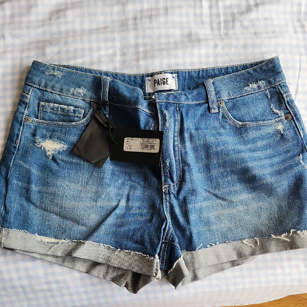PAIGE Women's Distressed Blue Jean Shorts